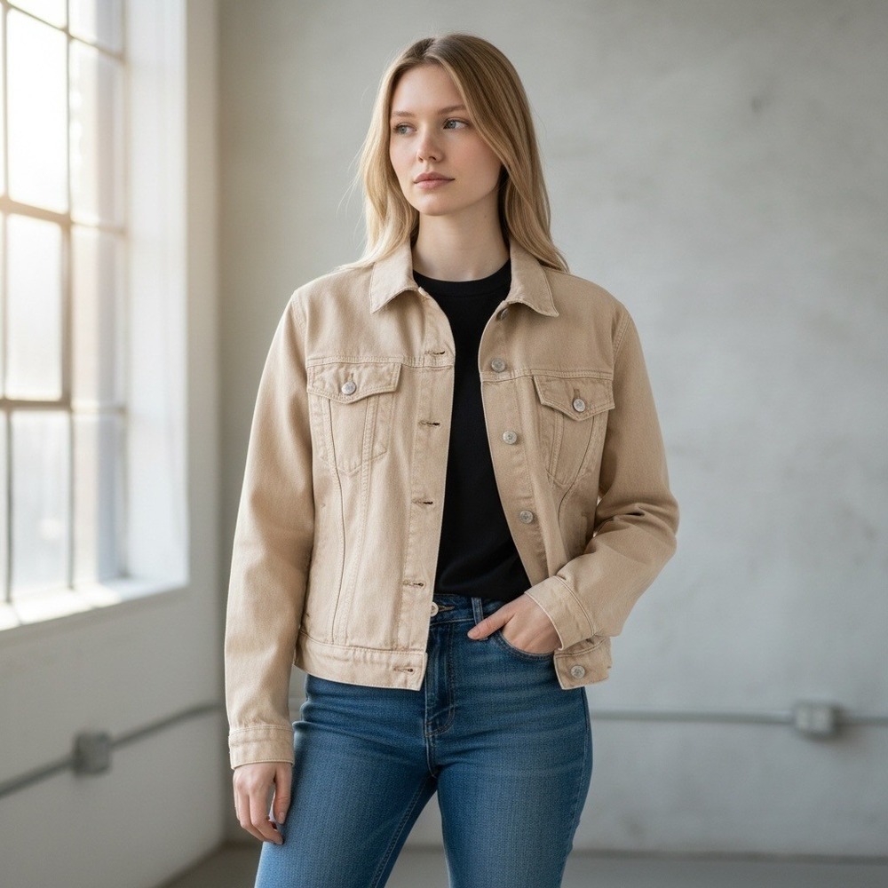Gap Crop Icon Jacket XXL Peach Tan Denim Trucker Neutral Earthy 90s Style